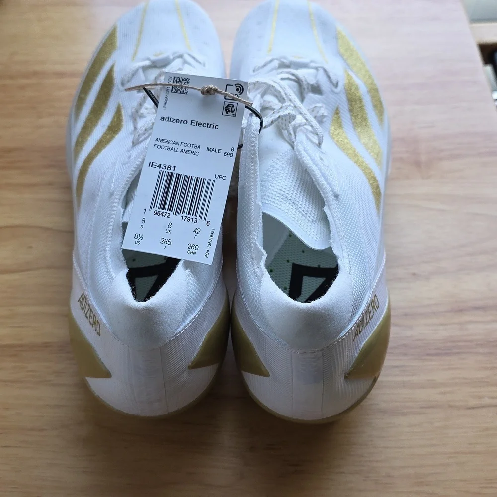 Adidas Adizero Electric White and Gold American Football Cleats Men 8.5 #62
